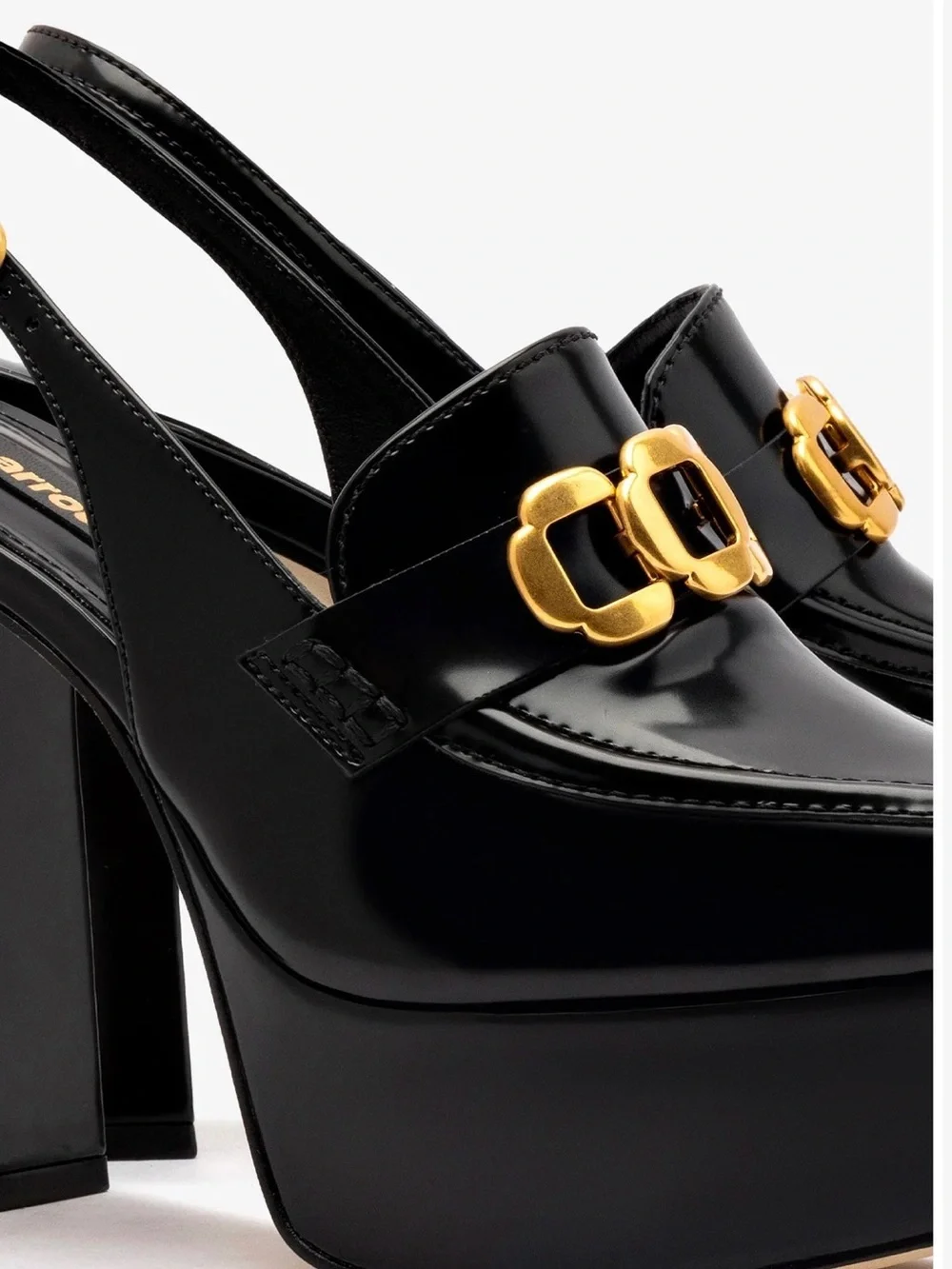 Larroude Harrington Glossy Black Platform Slingback Loafers Heels 7.5 NIB NWT